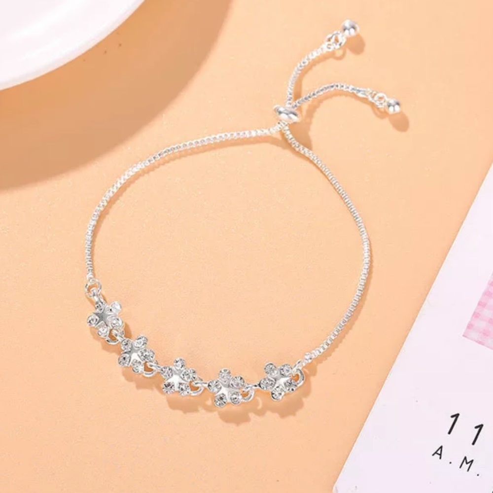 Floral Silver CZ Bracelet New